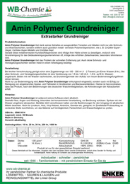 Produktblatt: "Amin Polymer Grundreiniger" - Extrastarker Grundreiniger - ein Produkt der Linker Group der Firma WB-Chemie (Steirische Industriechemie) 