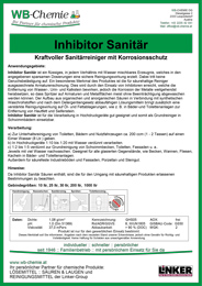 Produktblatt - Inhibitor Sanitär: Starker Kalk-, Urin- und Wassersteinentferner der Firma WB-Chemie