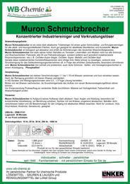 Produktblatt: "Muron Schmutzbrecher" - Konzentrierter Industriereiniger und Verkrustungslöser - ein Produkt der Linker Group der Firma WB-Chemie (Steirische Industriechemie) 
