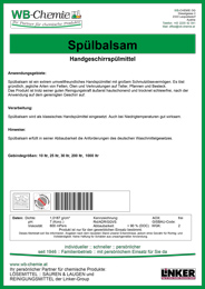 Produktblatt: "Spülbalsam" ist ein extrem umweltfreundliches Handspülmittel- ein Produkt der Linker Group der Firma WB-Chemie (Steirische Industriechemie) 