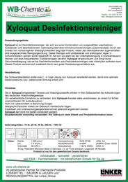 Produktblatt: "Xyloquat Desinfektionsreiniger" - ein Produkt der Linker Group der Firma WB-Chemie (Steirische Industriechemie) 