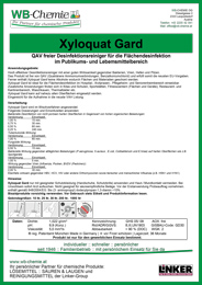 Produktblatt: "Xyloquat Gard" QAV freier Desinfektionsreiniger für die Flächendesinfektion im Publikums- und Lebensmittelbereich - ein Produkt der Linker Group der Firma WB-Chemie (Steirische Industriechemie) 